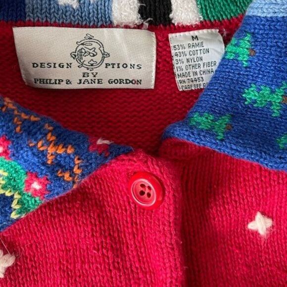 Design Options Phillip Jane Gordon Cardigan Holiday Snowman Patchwork Medium VTG - Picture 9 of 16